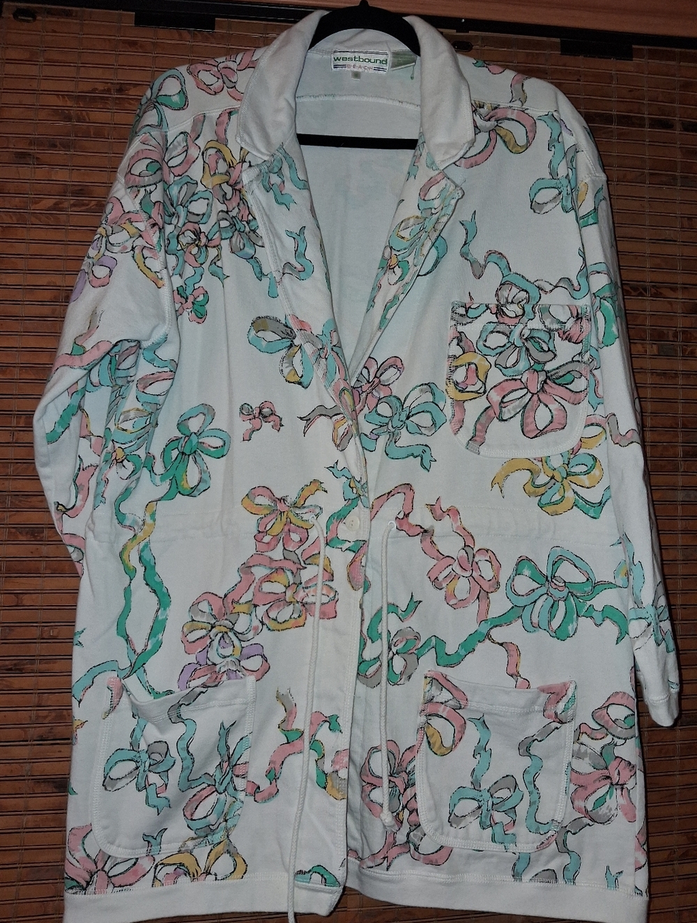 VINTAGE WESTBOUND BEACH PASTEL BOWS NOVELTY PRINT COTTON JACKET / COVER-UP